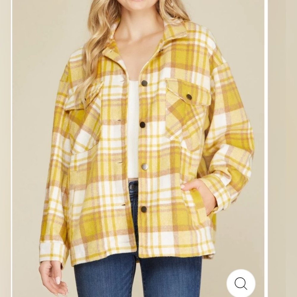Kirundo Yellow Plaid Women's Button Down Shirt Size Medim NWT